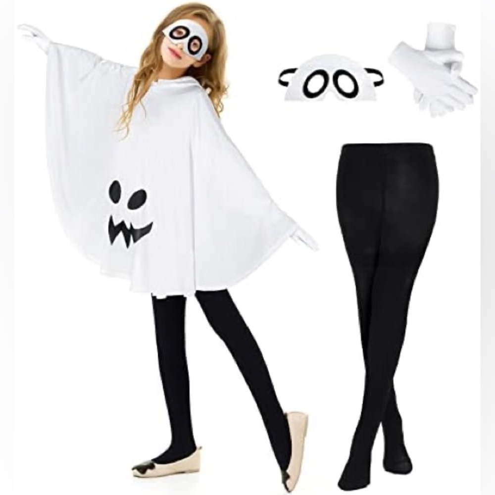 NEW Kids Halloween White Ghost Costume Set 3-6 Years Old Mask Gloves Pants